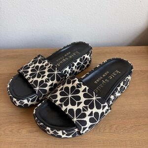 kate spade Black & Cream Floral Platform Slide Sandals
